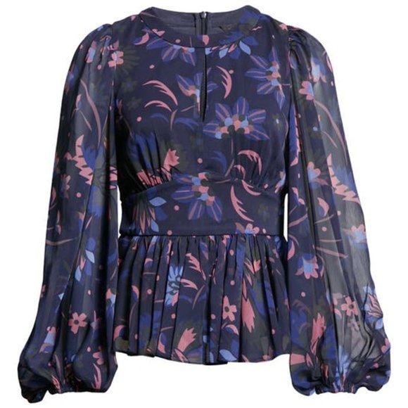 NWT Ted Baker London Stephanie Floral Print Keyhole Detail Blouse in Navy size 1 - Picture 6 of 9